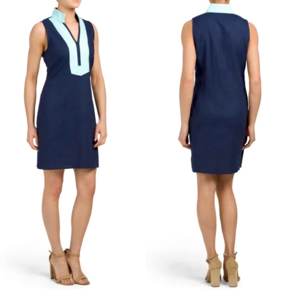 Sail to Sable Dresses & Skirts - STS Sail To Sable Linen Classic Sleeveless Tunic Shift Dress Navy Turquoise M